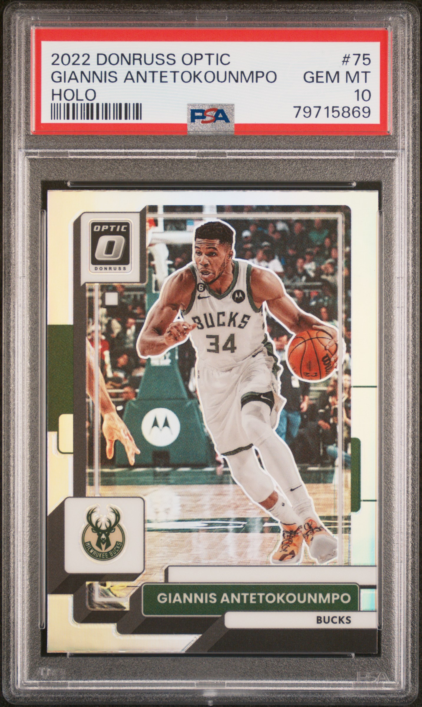 2022 Panini Donruss Optic Holo 75 Giannis Antetokounmpo – PSA GEM MT 10