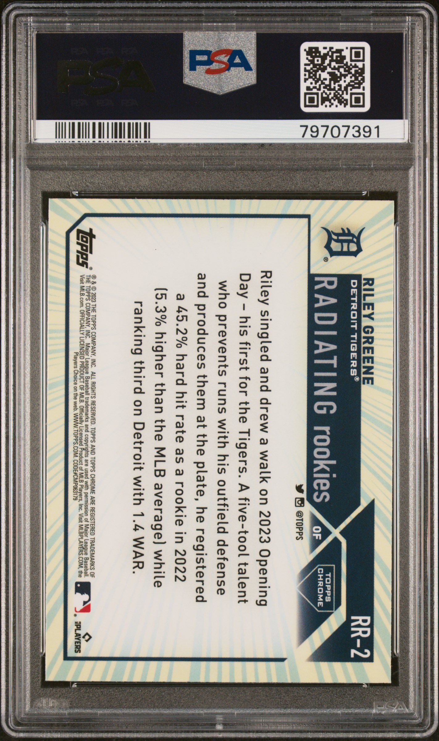 2023 Topps Chrome Radiating Rookies Riley Greene #Rr2 Gem Mt 10 back