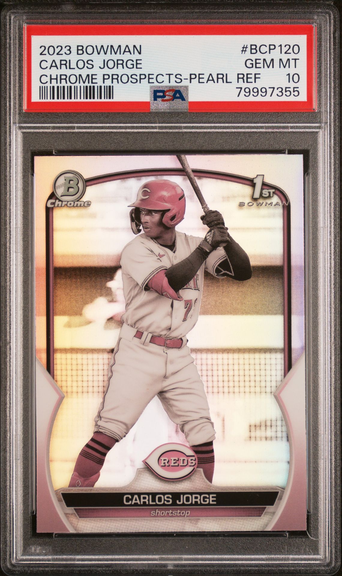 2023 Bowman Chrome Prospects Carlos Jorge #Bcp120 (Chrome Prospects-Pearl Ref) Gem Mt 10 front