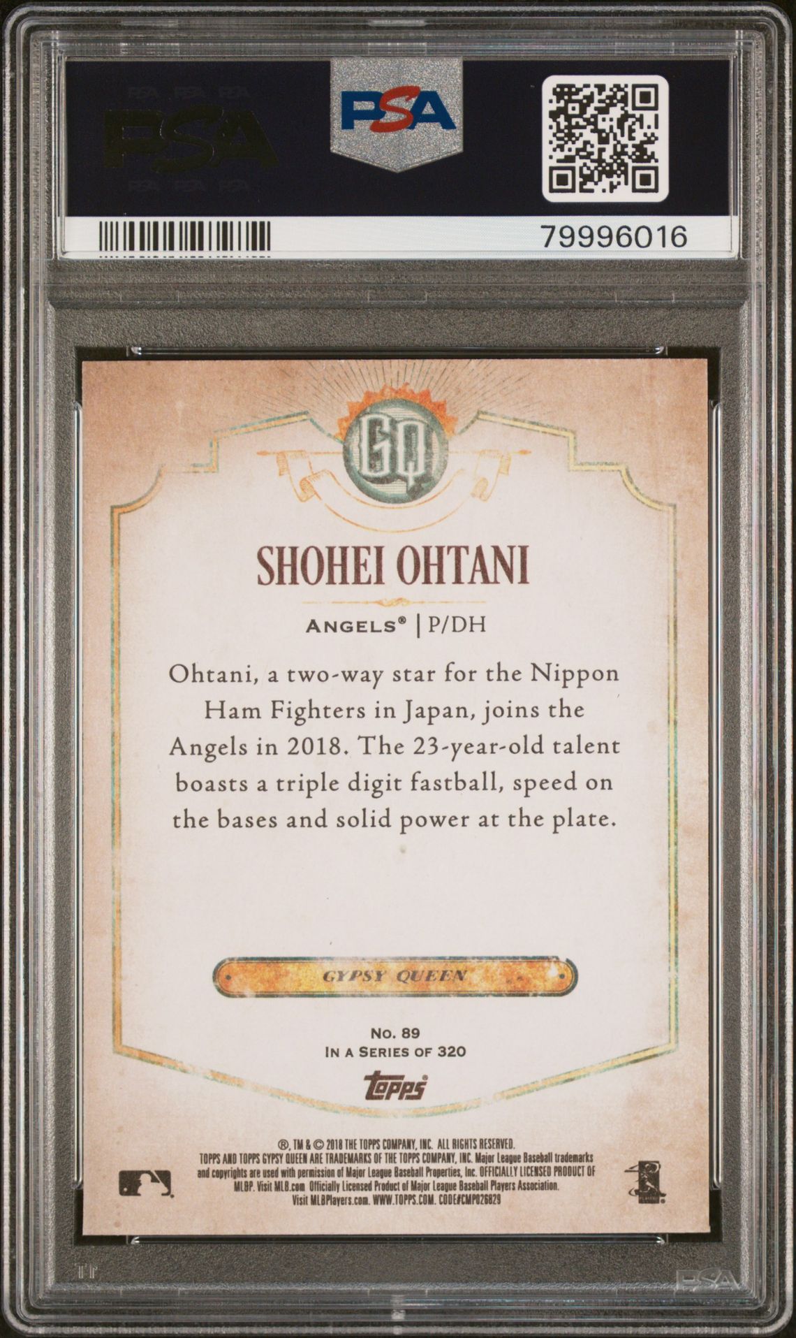 2018 Topps Gypsy Queen Shohei Ohtani #89 Gem Mt 10 back