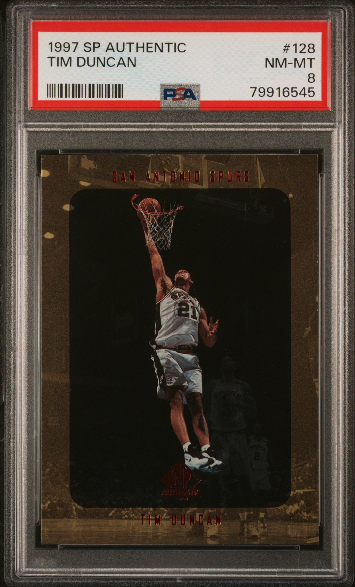 1997-98 SP Authentic #128 Tim Duncan Rookie Card  – PSA NM-MT 8