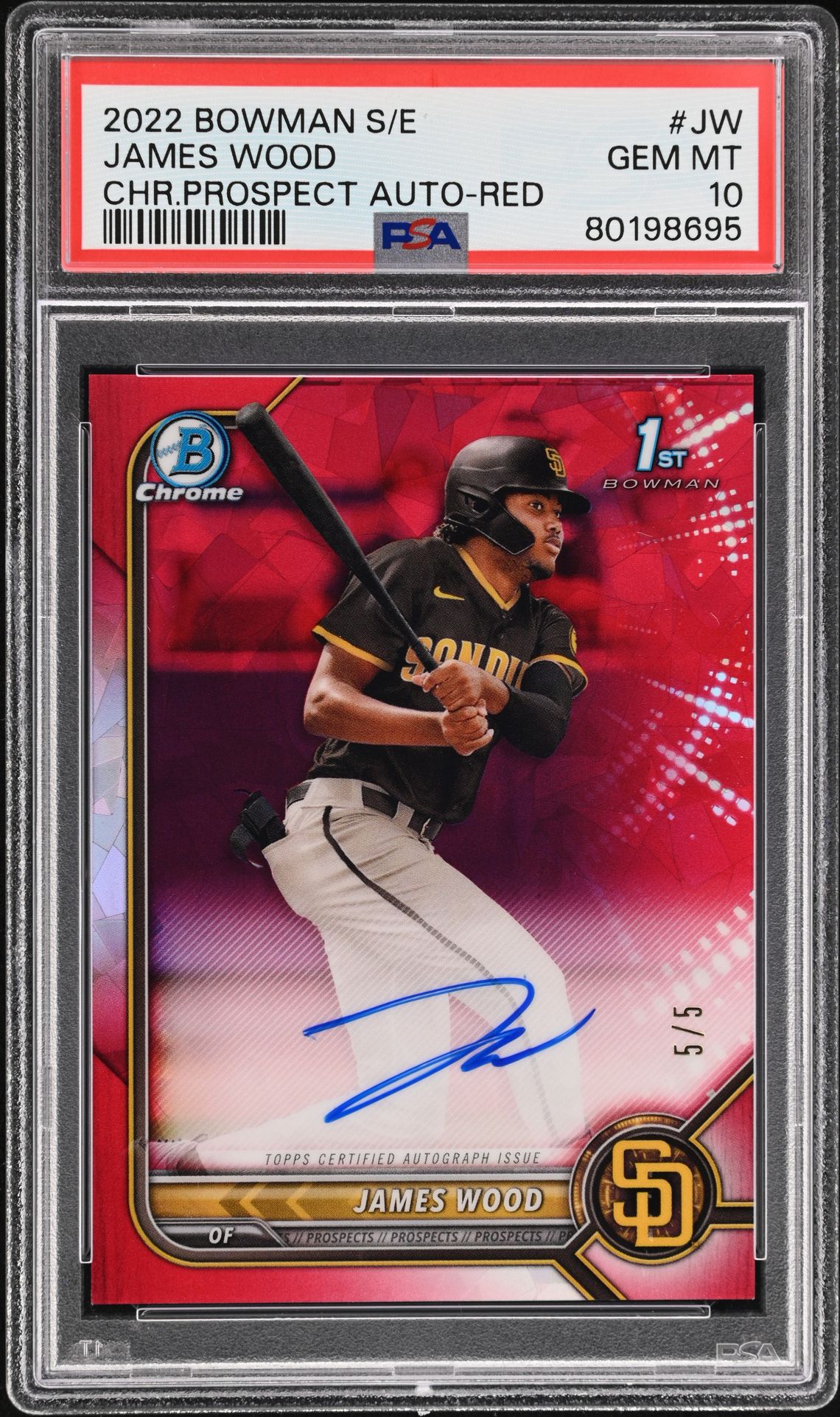 2022 Bowman BOWMAN SAPPHIRE EDITION CHROME PROSPECT AUTOGRAPHS Red Refractor #JW James Wood front