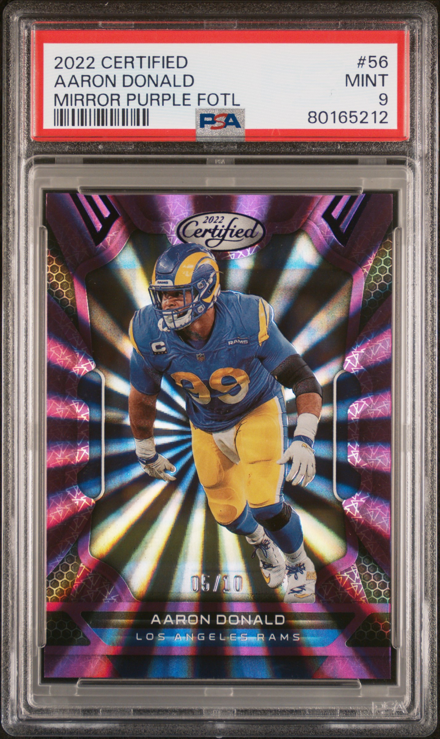 2022 Panini Certified Aaron Donald #56 (Mirror Purple Fotl) Mint 9 front