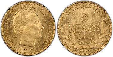 1930 5 Peso KM-27  Au MS62