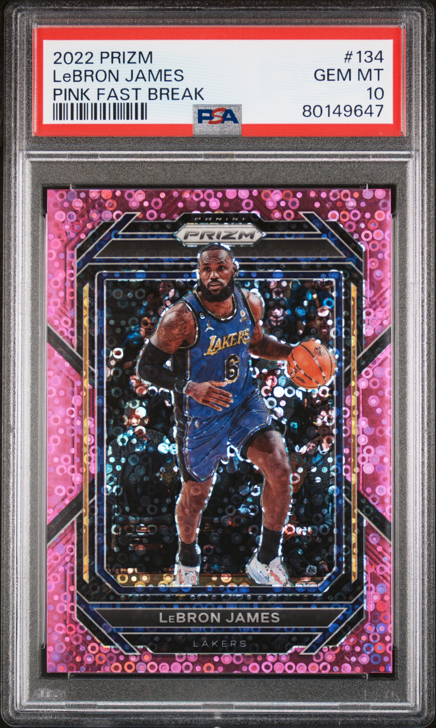 2022-23 Panini Prizm Pink Fast Break Prizm #134 LeBron James (#05/50) - PSA GEM MT 10 - Pop 1