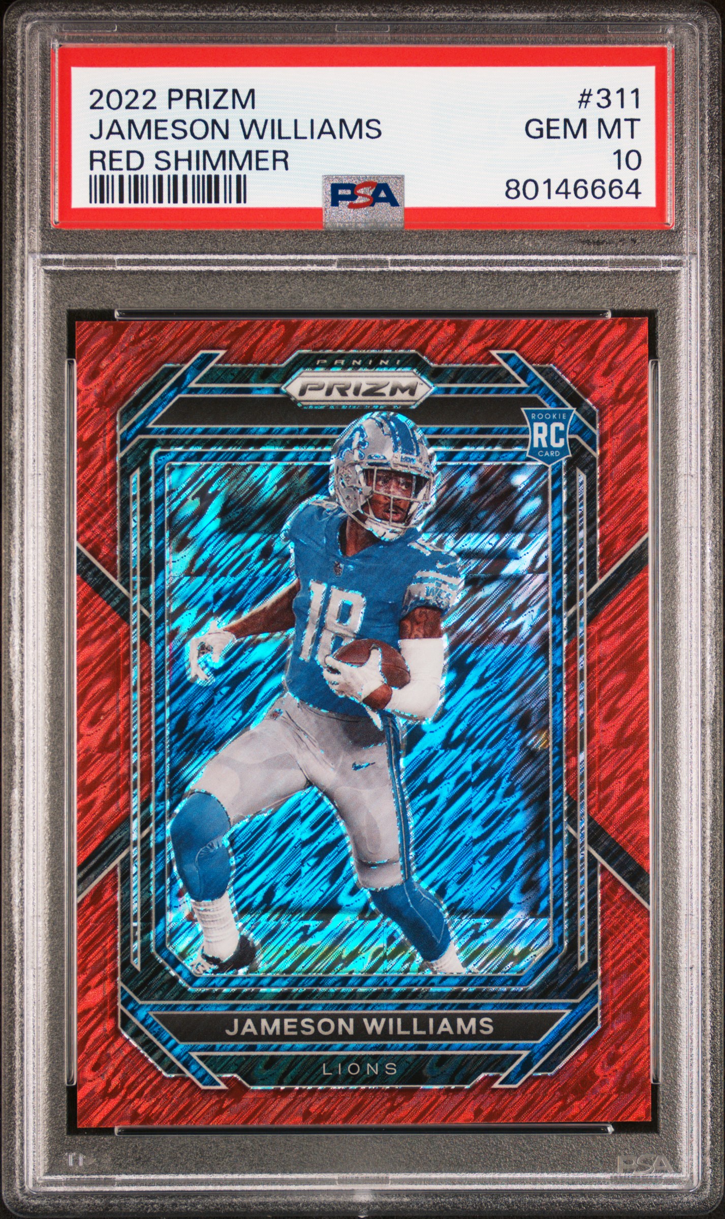 2022 Panini Prizm Red Shimmer #311 Jameson Williams Rookie Card (#22/35) - PSA GEM MT 10