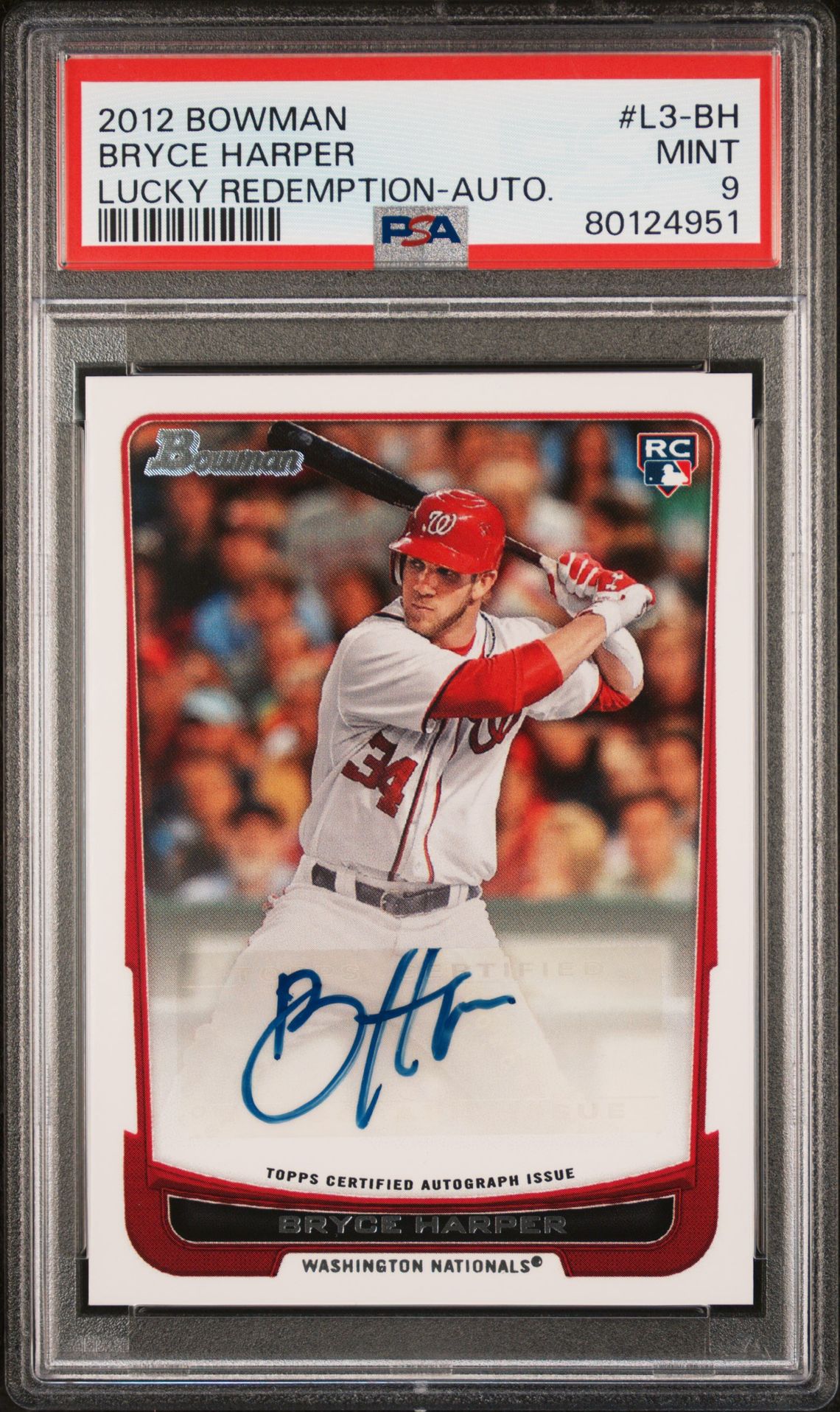 2012 Bowman BOWMAN LUCKY REDEMPTION AUTO. #L3-BH Bryce Harper front