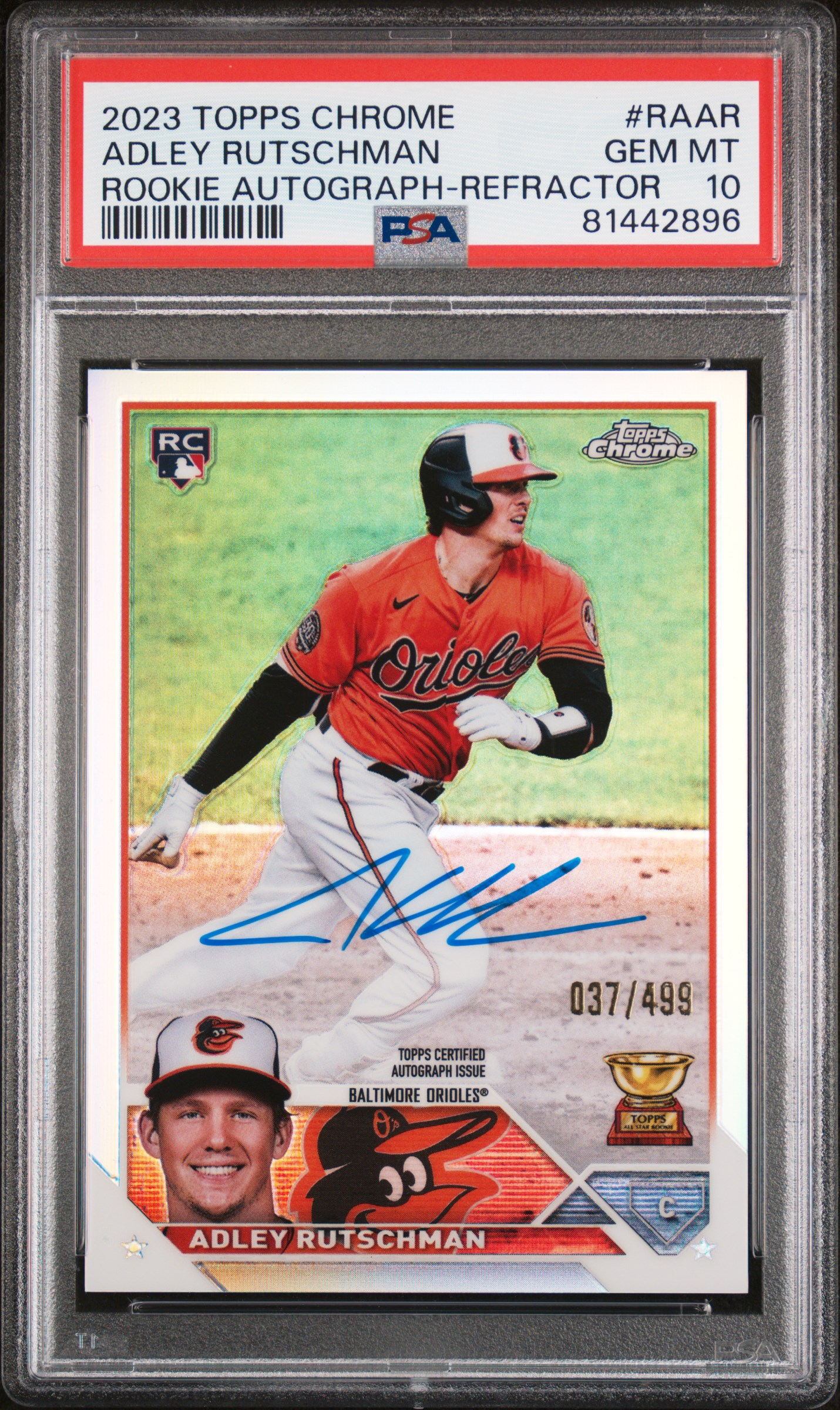 2023 TOPPS CHROME ROOKIE AUTOGRAPH #RAAR ADLEY RUTSCHMAN ROOKIE AUTOGRAPH-REFRACTOR