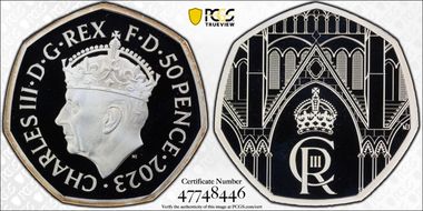 2023 50p Coronation of Charles III  Ag Piedfort PR69DCAM