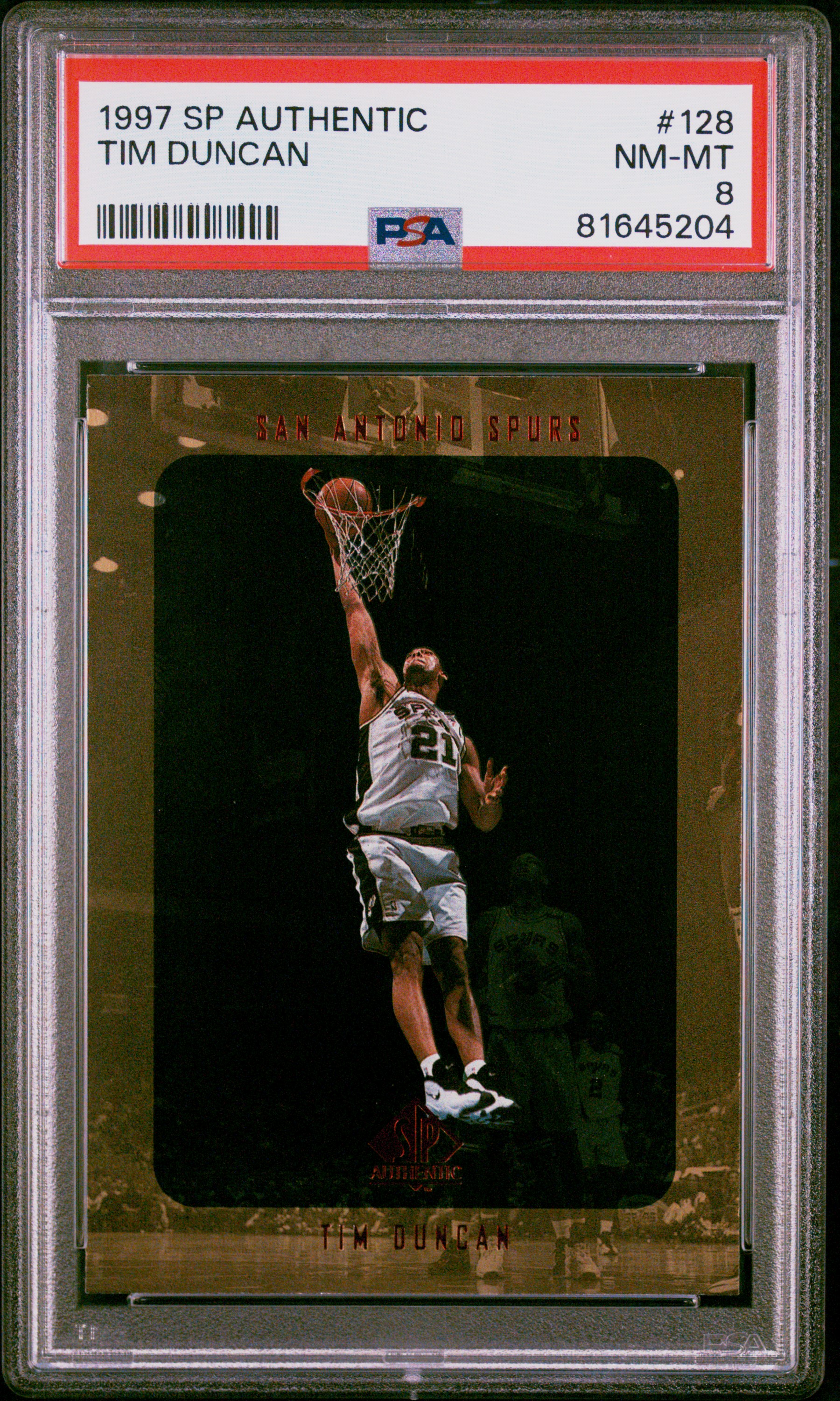 1997-98 SP Authentic #128 Tim Duncan Rookie Card – PSA NM-MT 8