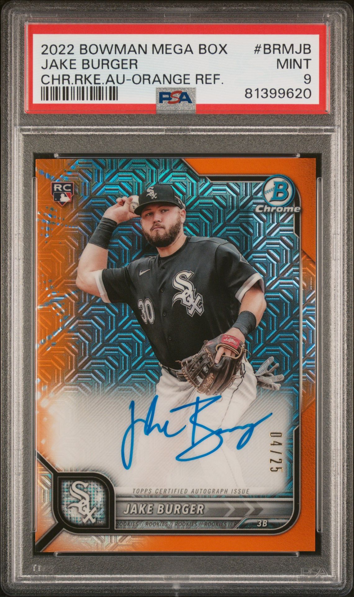 2022 Bowman Mega Box Chrome Rookie Autographs Jake Burger #Brmjb (Chr.rke.au-Orange Ref.) Mint 9 front