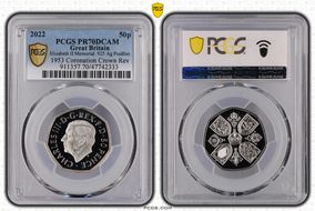 2022 50p Elizabeth II Memorial .925 Ag Pft 1953 Coronation Crown Rev PR70DCAM