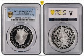 2023 £2 Coronation of Charles III Ag Royal Arms PR69DCAM