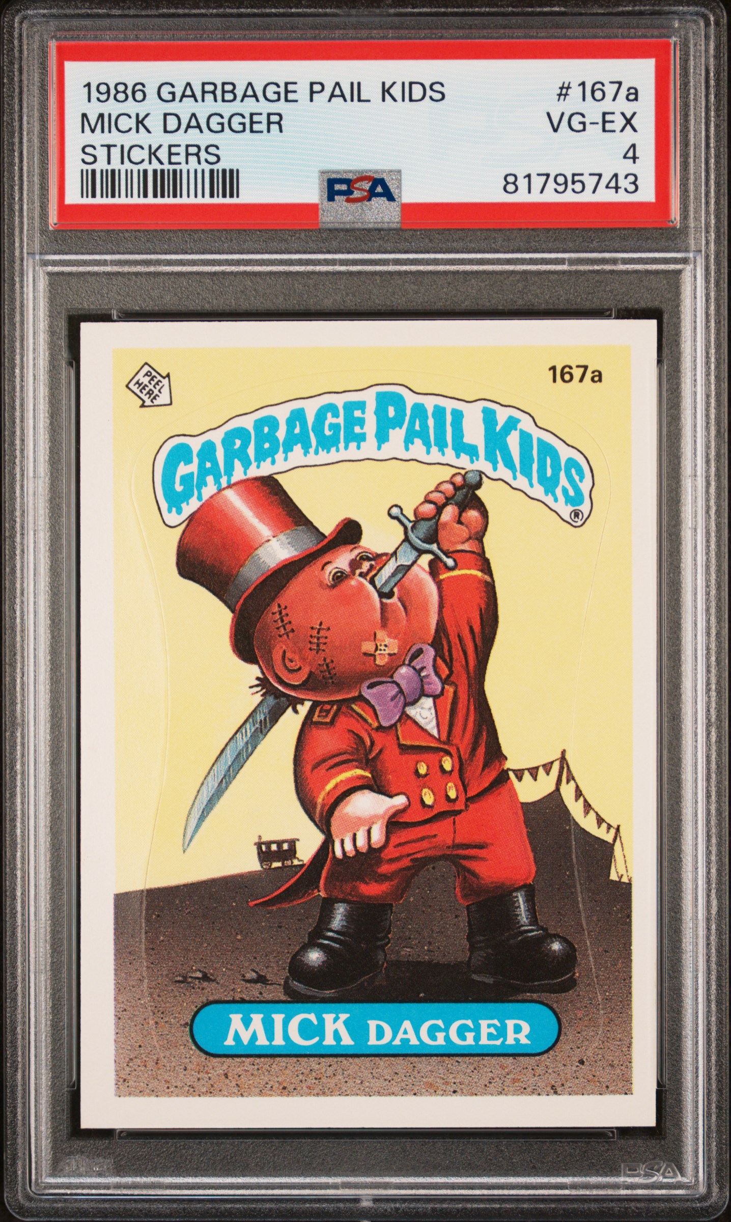 1986 GARBAGE PAIL KIDS STICKERS #167a MICK DAGGER STICKERS