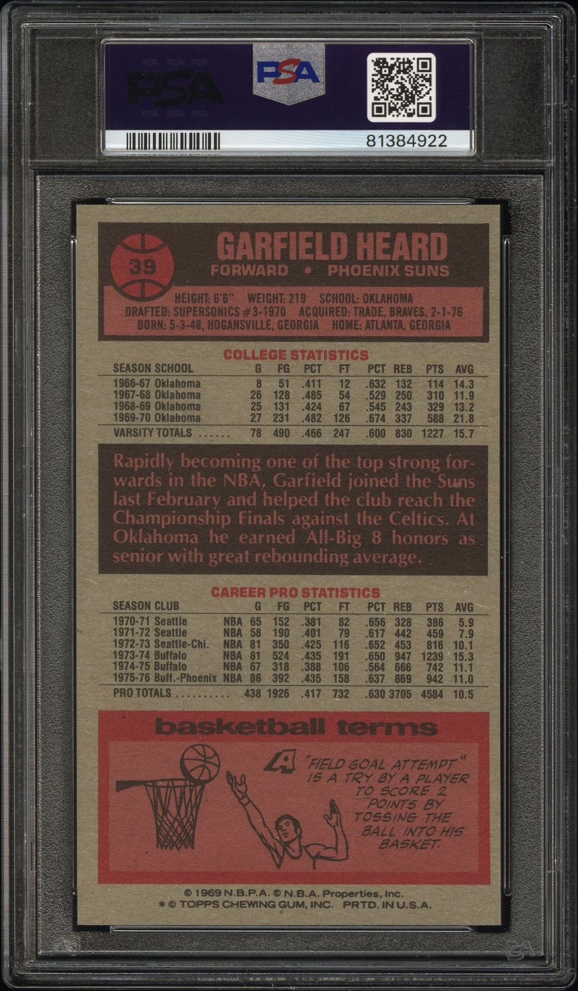 1976 Topps Garfield Heard #39 Nm-Mt 8 back