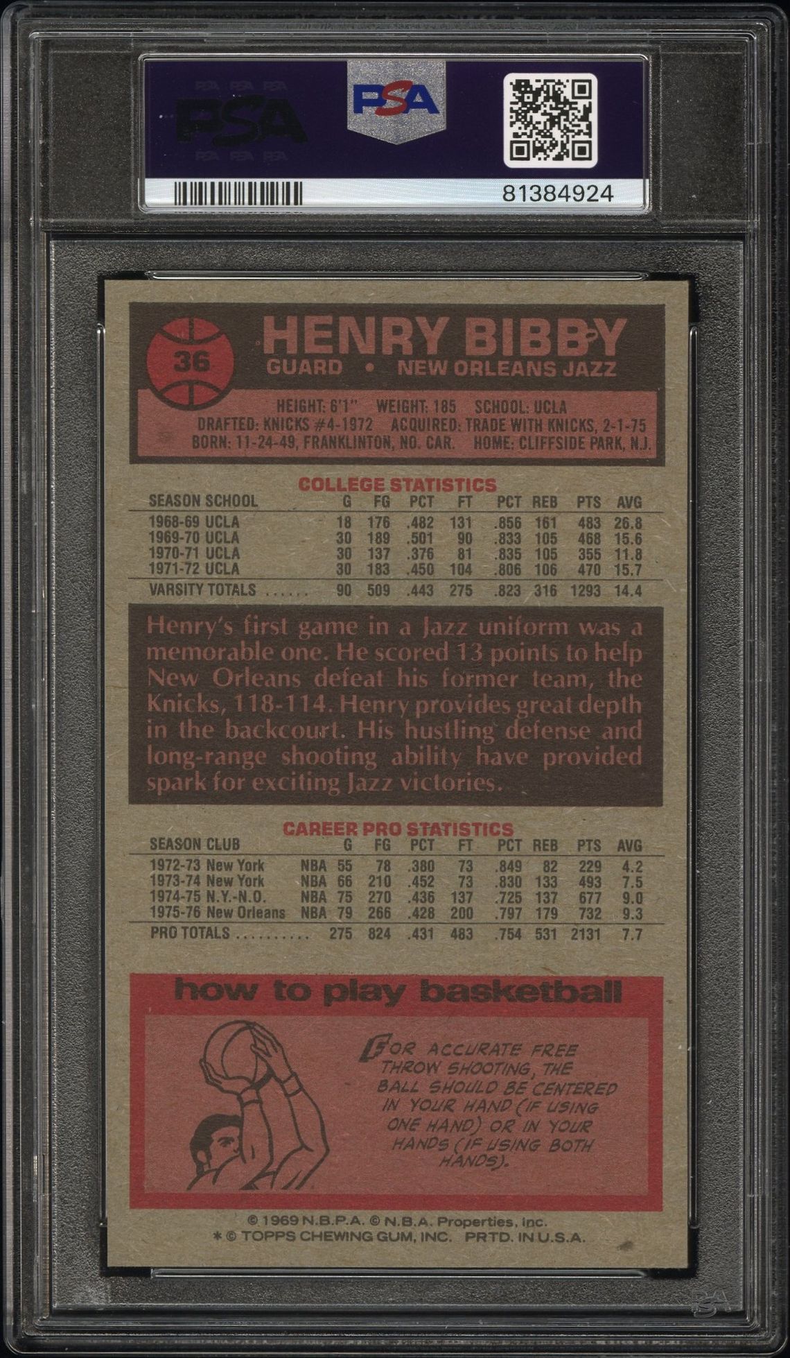1976 Topps Henry Bibby #36 Nm-Mt 8 back