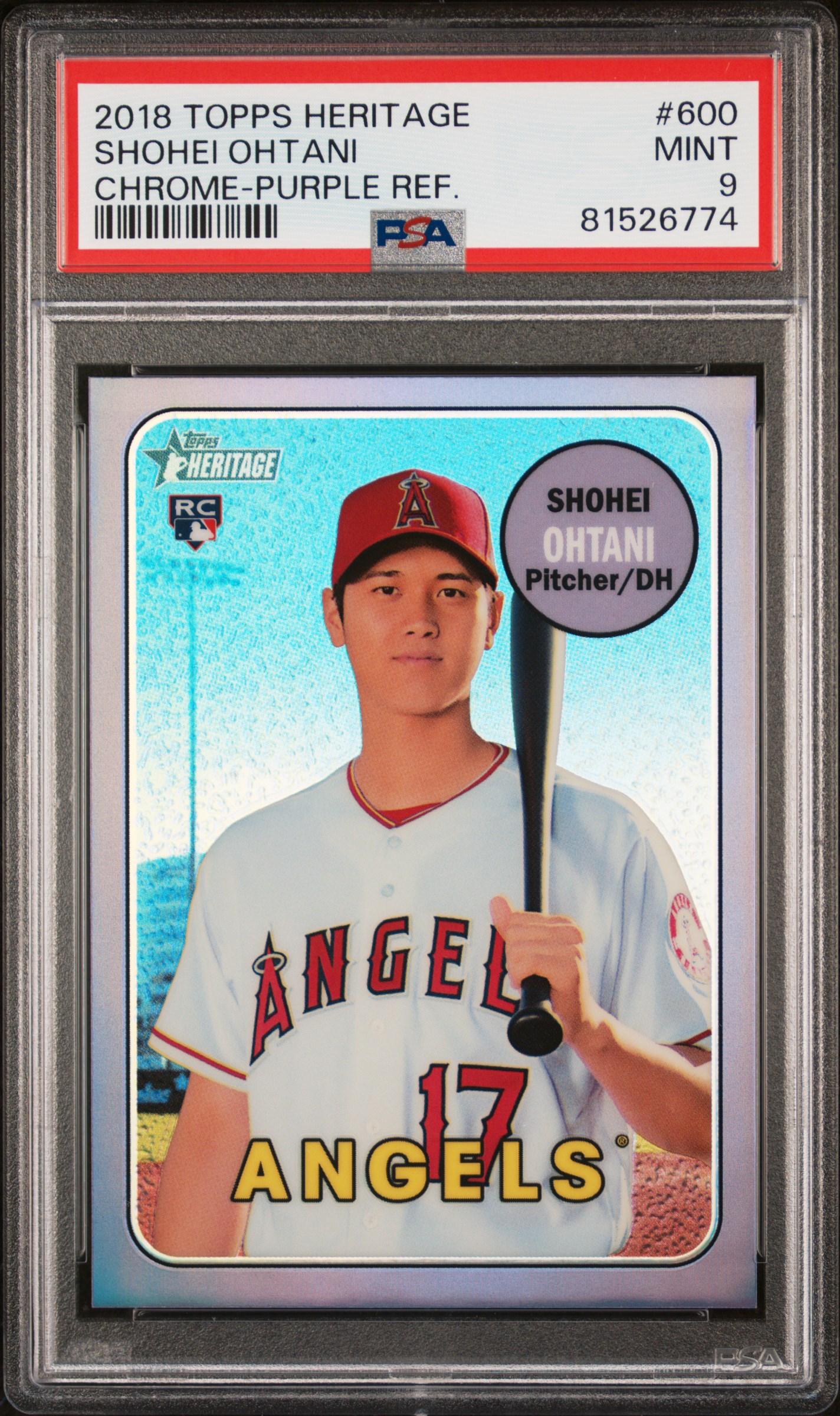2018 TOPPS HERITAGE #600 SHOHEI OHTANI CHROME-PURPLE REF.