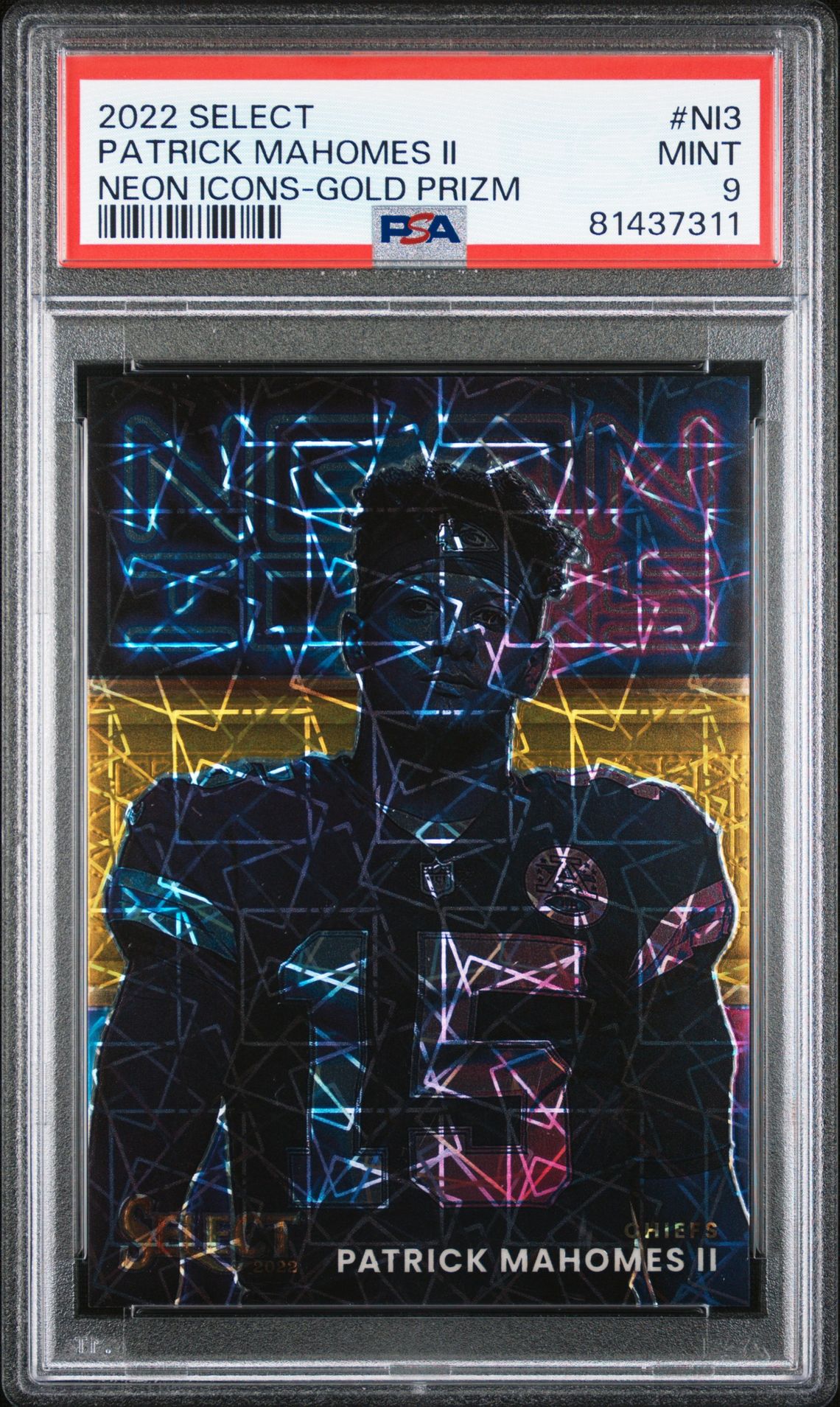2022 Panini PANINI SELECT NEON ICONS GOLD PRIZM #NI3 Patrick Mahomes Ii front