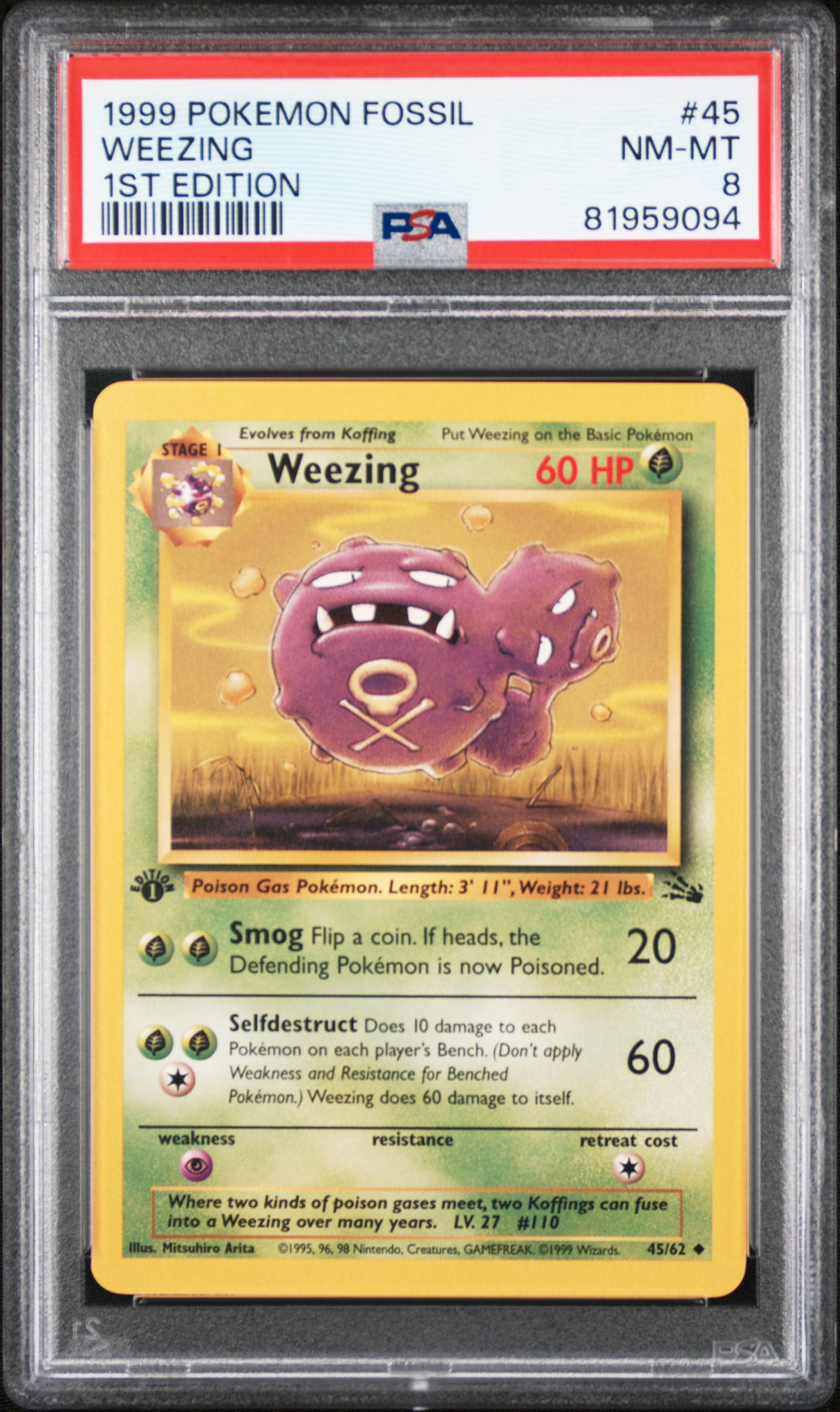 1999 POKEMON FOSSIL #45 WEEZING 1ST EDITION