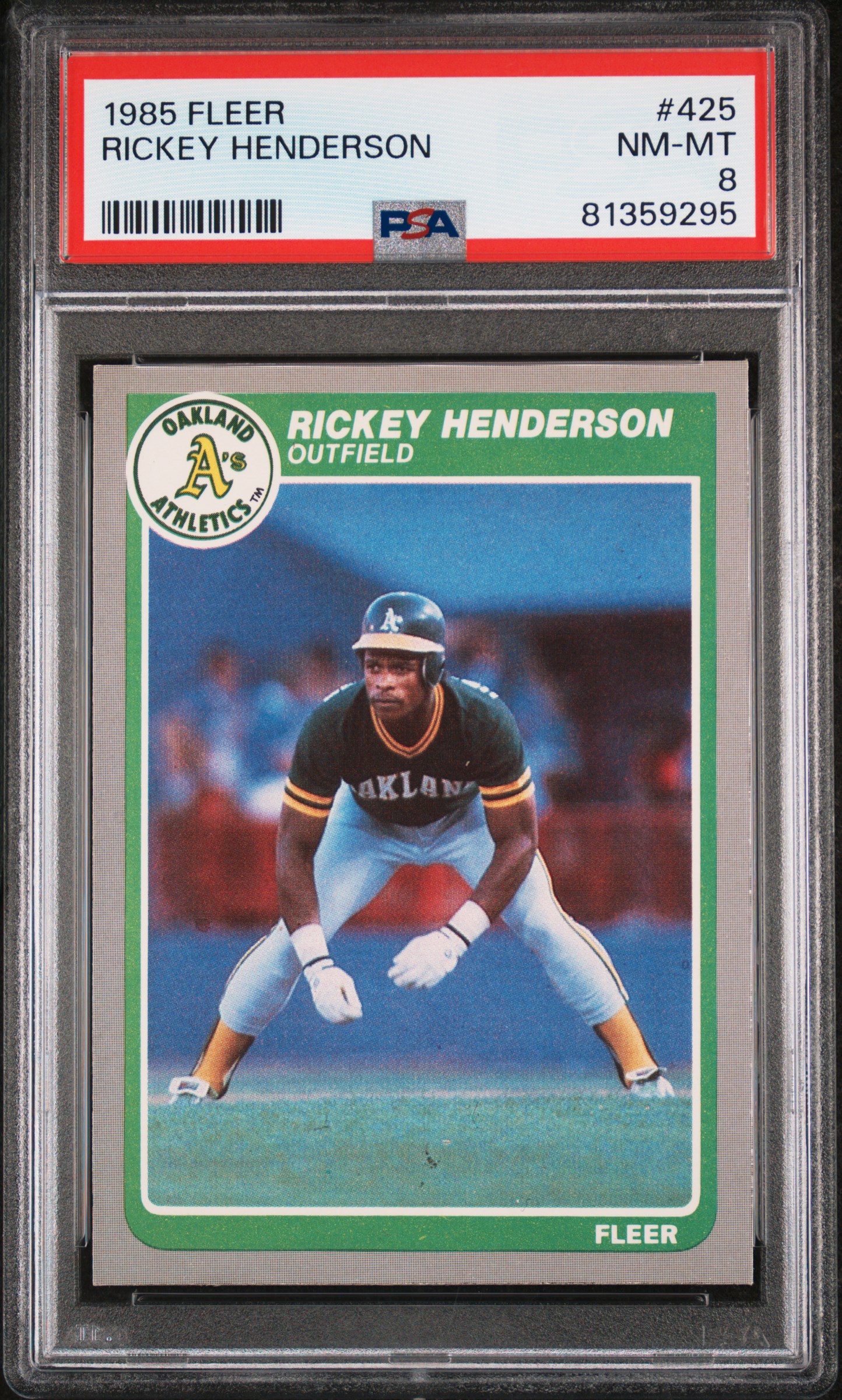 1985 Fleer #425 Rickey Henderson – PSA NM-MT 8