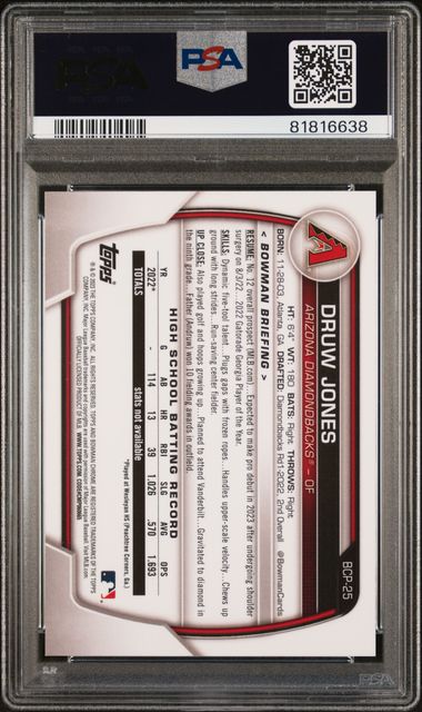 2023 Bowman Chrome Prospects Druw Jones #Bcp25 (Chr Pros-Yellow Ref.) Mint 9 back