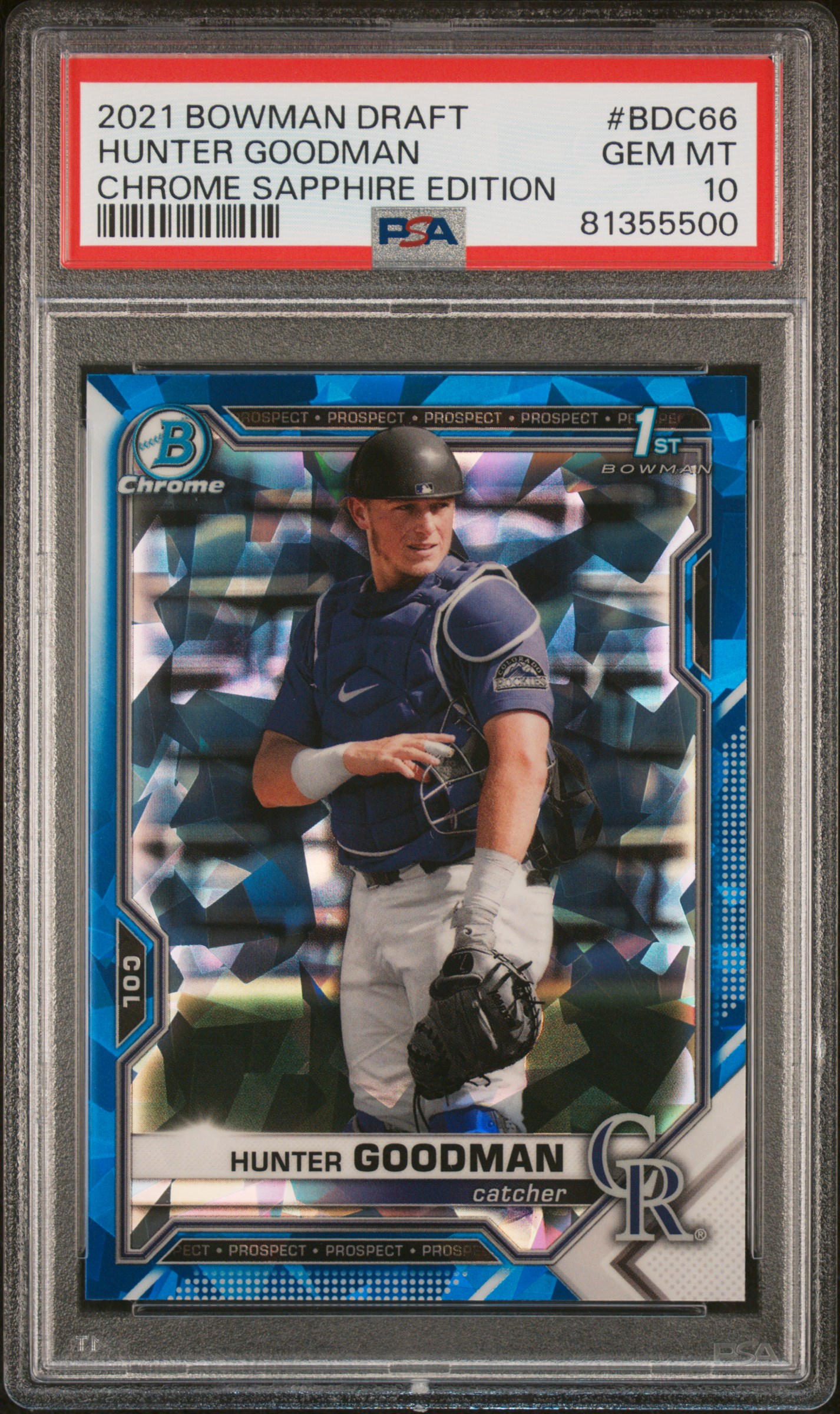 2021 Bowman Draft Chrome Sapphire Edition #BDC66 Hunter Goodman Rookie Card – PSA GEM MT 10