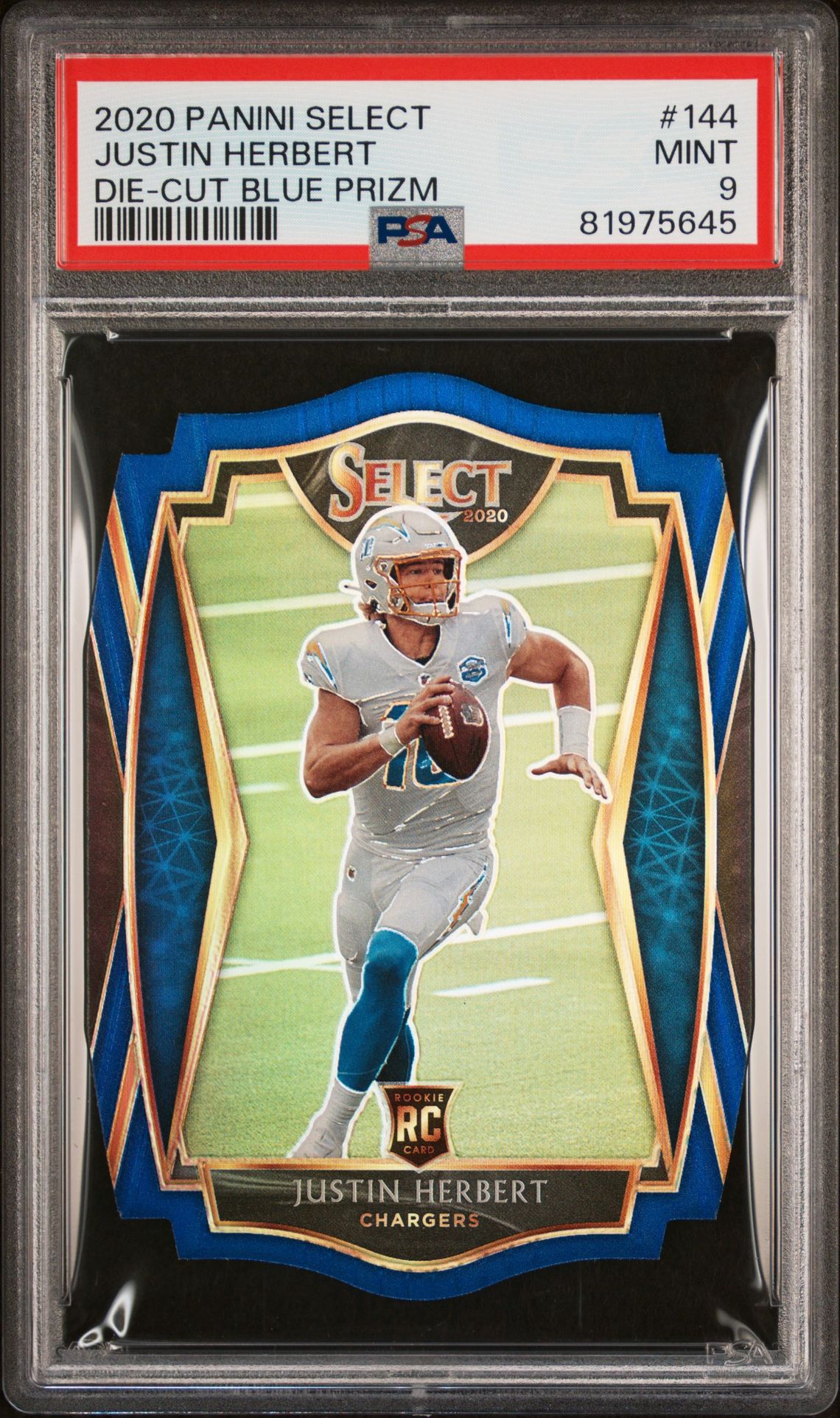 2020 Panini Select Justin Herbert #144 (Die-Cut Blue Prizm) Mint 9 front