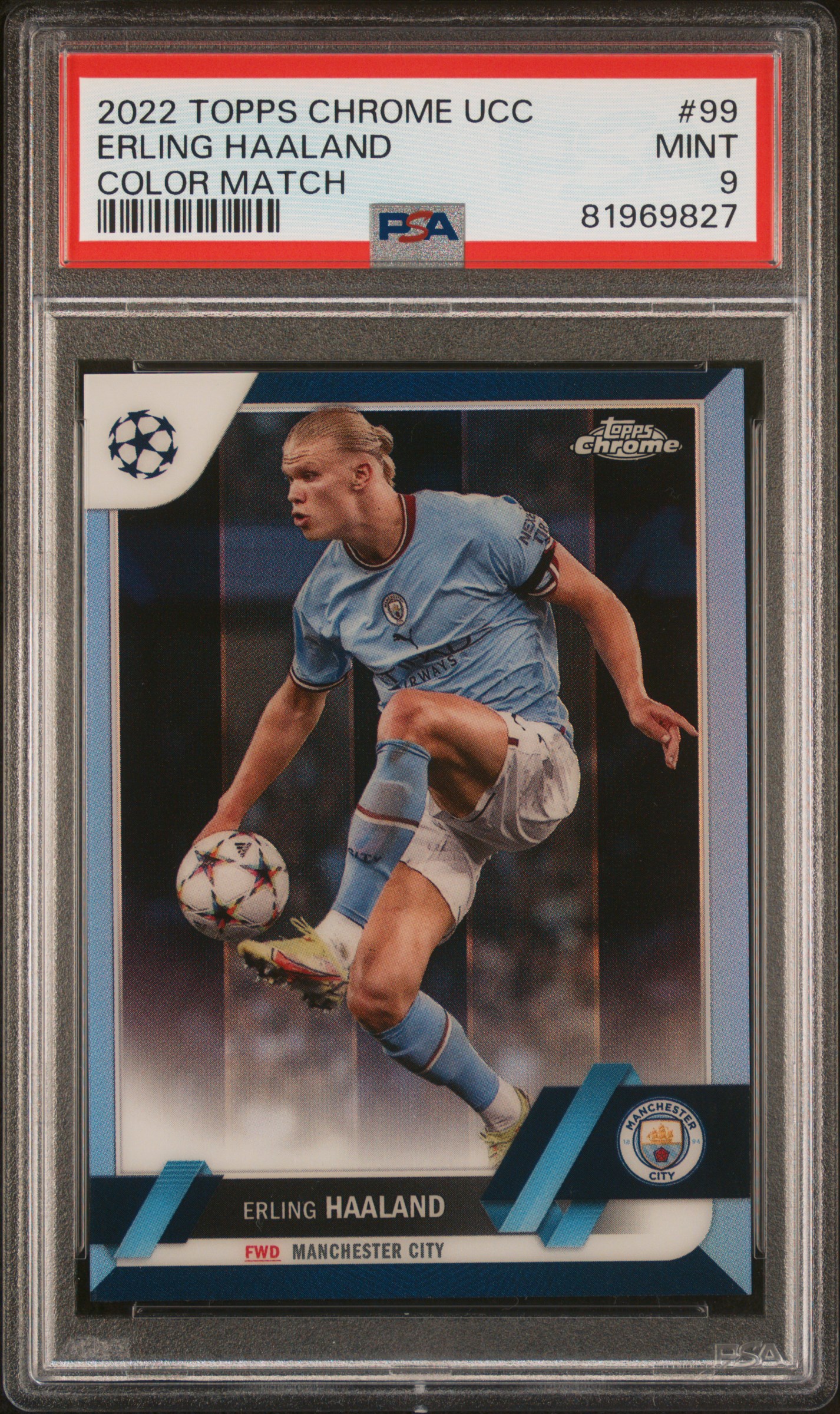2022 Topps Chrome Uefa Club Competitions Color Match 99 Erling Haaland – PSA MINT 9