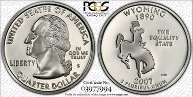 2007-S 25C Wyoming Silver PR70DCAM