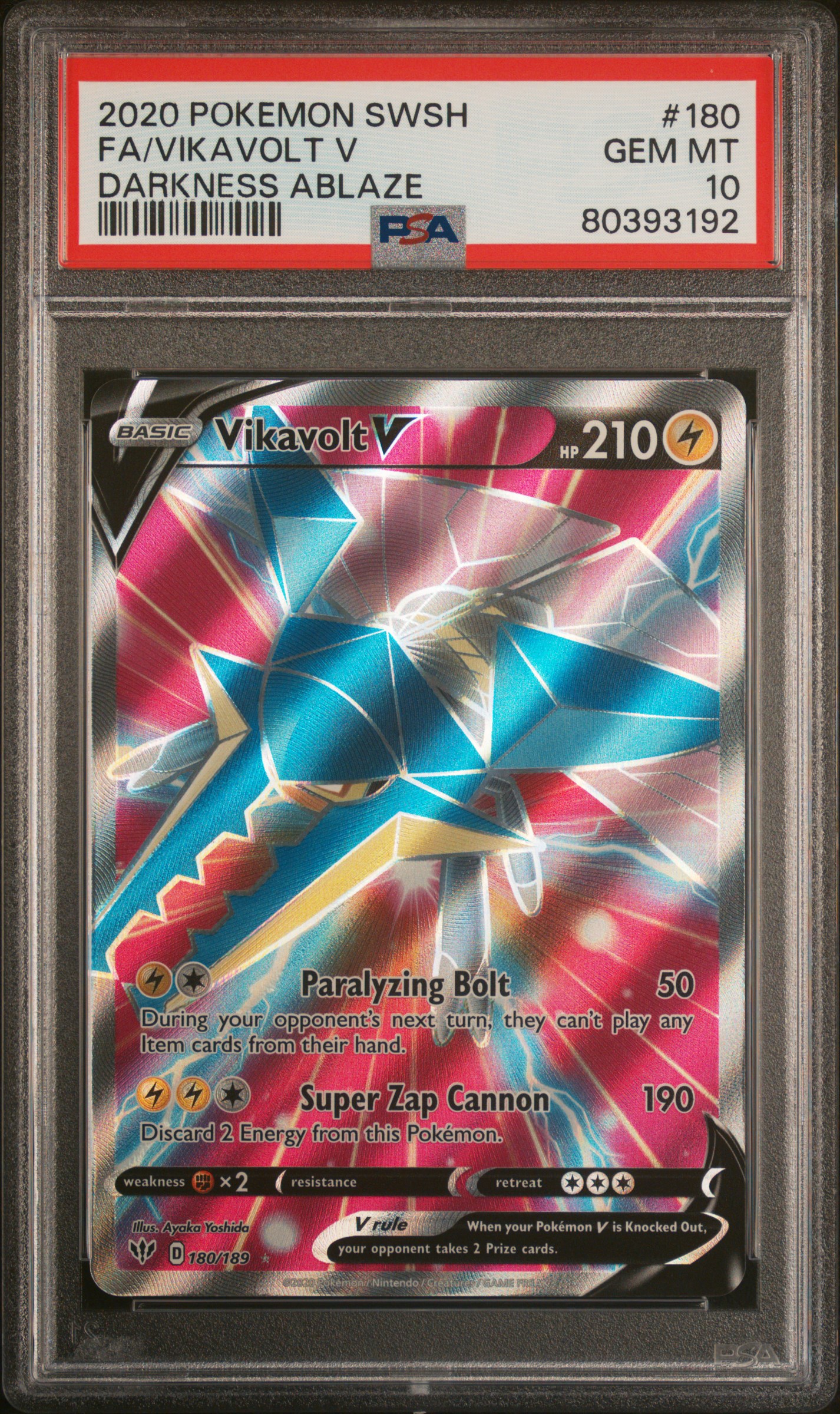 2020 #180 Full Art/Vikavolt V PSA 10 Sword & Shield Darkness Ablaze