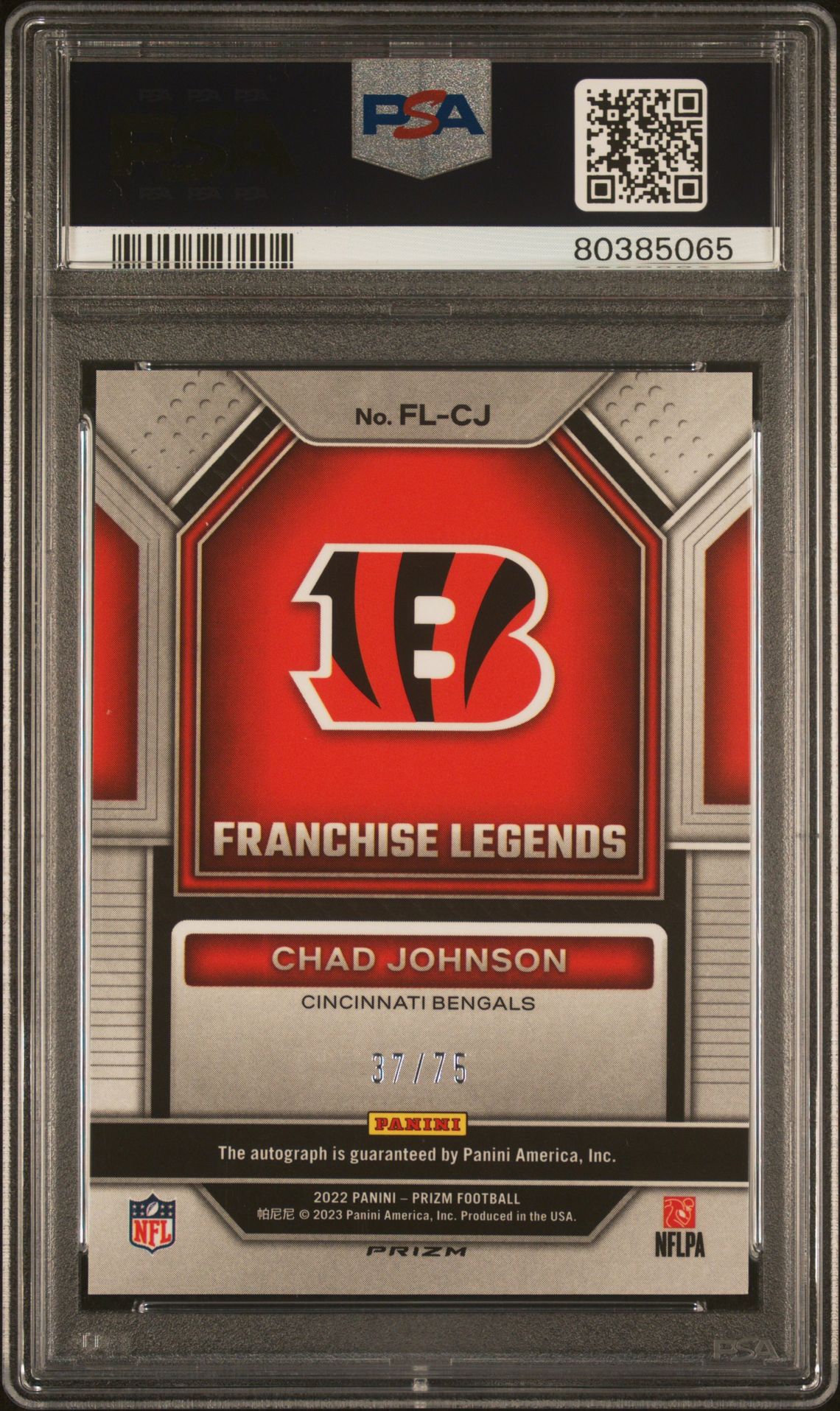 2022 Panini Prizm Franchise Legends Signatures Chad Johnson #Flcj (Frnchs.lg.sg-Grn.scope) Mint 9 back