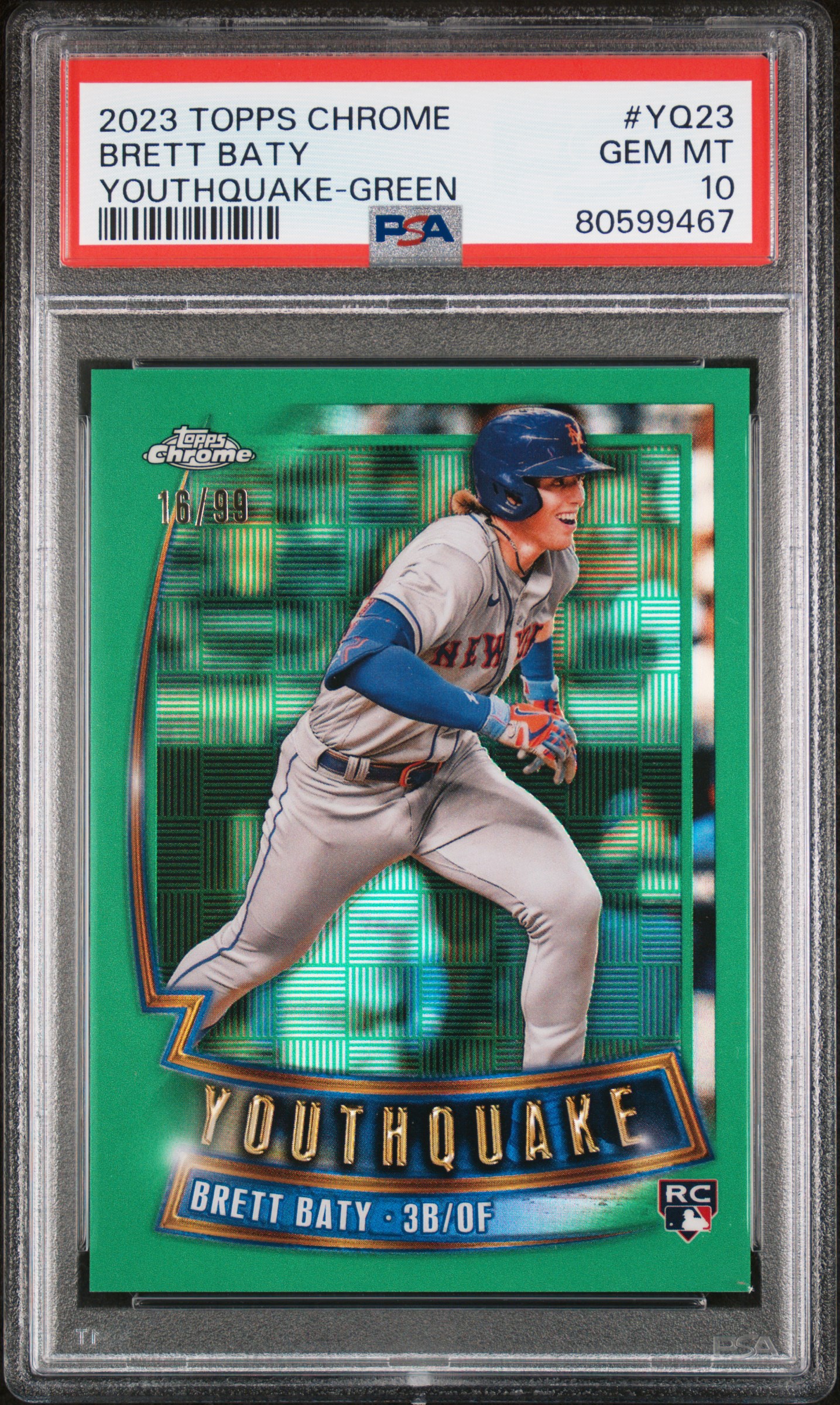 2023 Topps Chrome Youthquake Green #YQ23 Brett Baty (#16/99) – PSA GEM MT 10