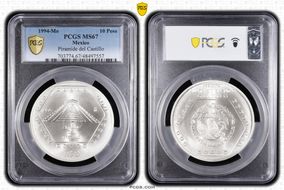 1994-Mo 10 Peso Piramide del Castillo MS67