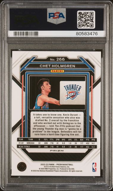 2022 Panini Prizm Chet Holmgren #266 (Ice) Gem Mt 10 back