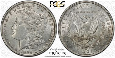 1888-O $1 VAM 4, Hot Lips AU55