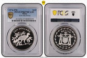 1974-FM $10 Great Curassow Ag PR67DCAM
