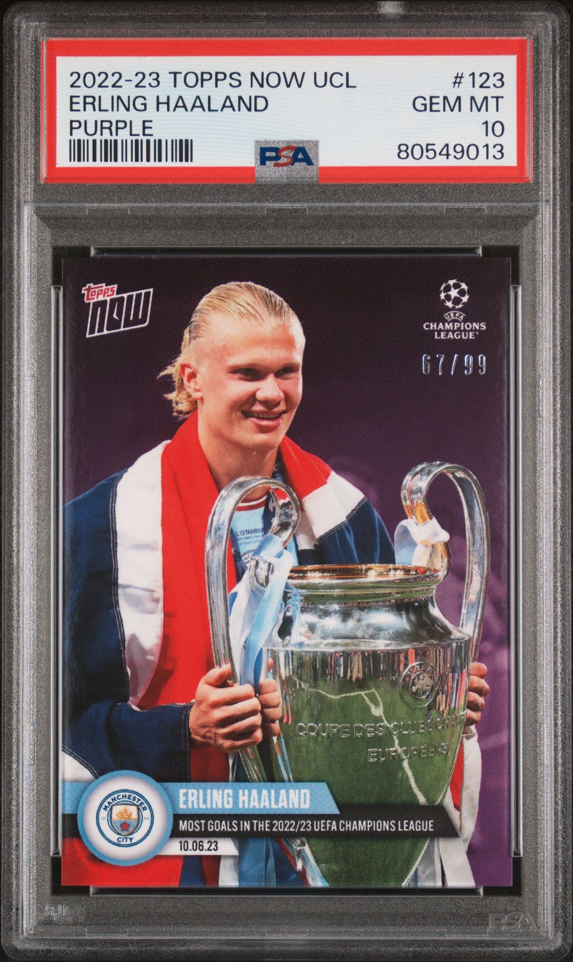 2022 Topps Now TOPPS NOW UEFA CHAMPIONS LEAGUE PURPLE #123 Erling Haaland front