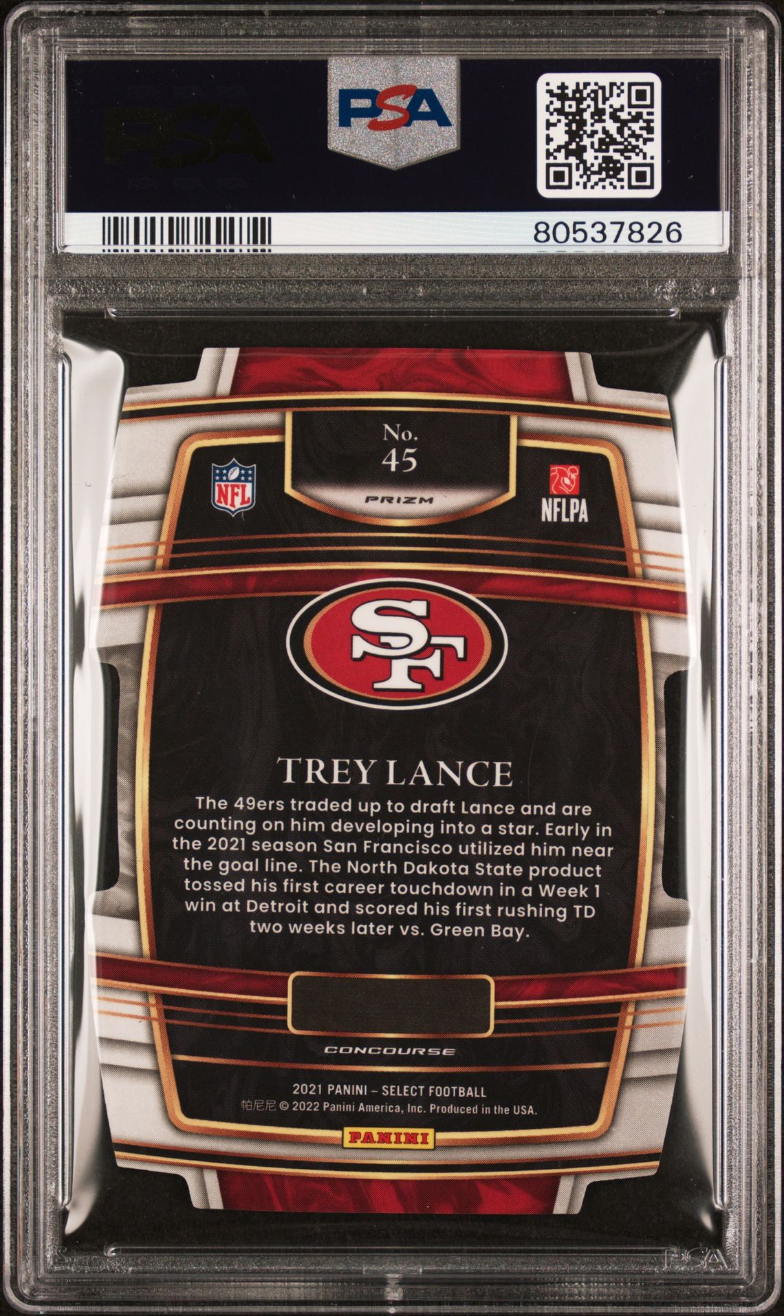 2021 Panini Select Trey Lance #45 (D/C Red/Blue Prizm) Gem Mt 10 back