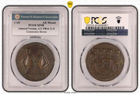1739 AE Medal Admiral Vernon, A-C PBvb 11-S Commodore Brown XF40