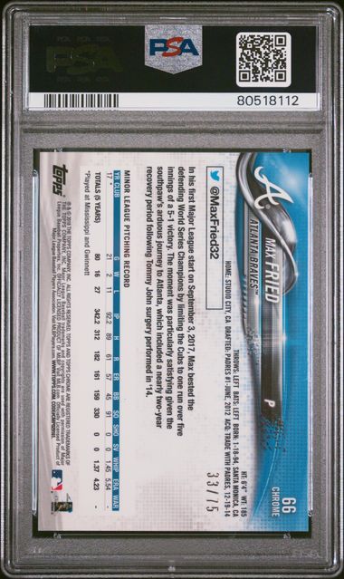 2018 Topps Chrome Max Fried #66 (Blue Wave Refractor) Gem Mt 10 back