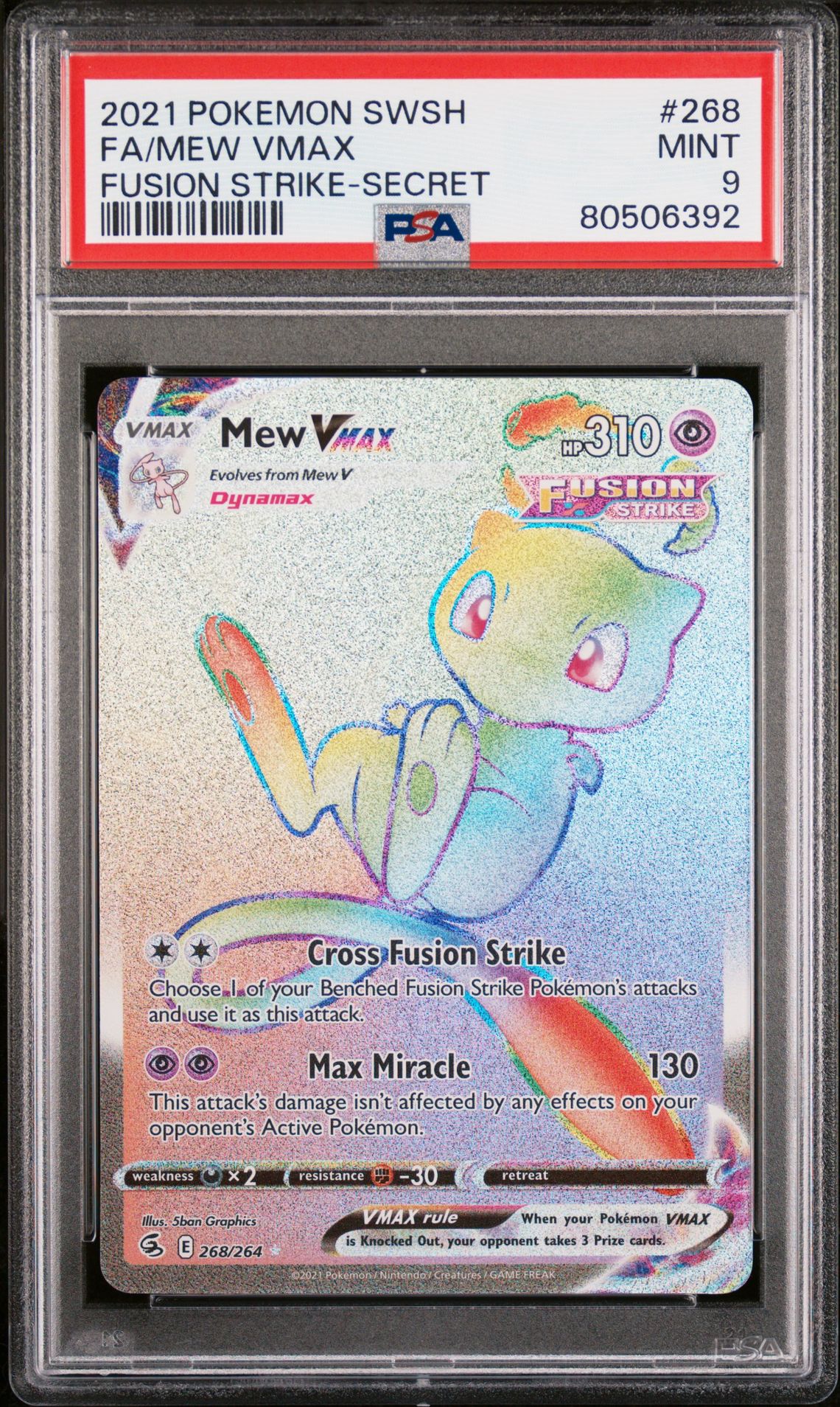 2021 Pokemon Sword & Shield Fusion Strike Fa/Mew Vmax #268 (Fusion Strike-Secret) Mint 9 front