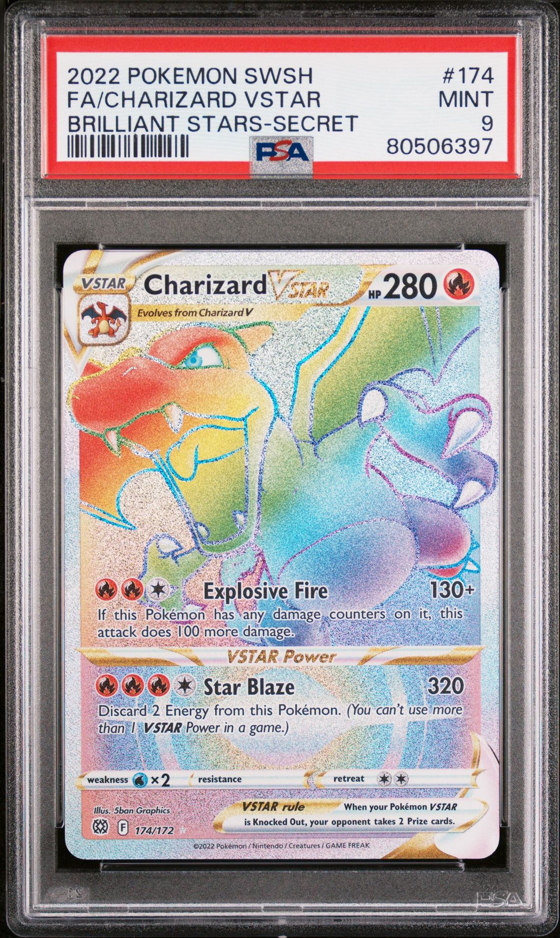2022 Pokemon Sword & Shield Brilliant Stars Fa/Charizard Vstar #174 (Brilliant Stars-Secret) Mint 9 front