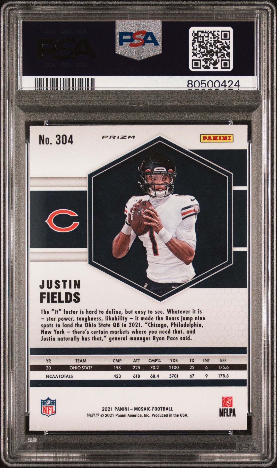 2021 Panini Mosaic Justin Fields #304 (No Huddle Silver) Mint 9 back