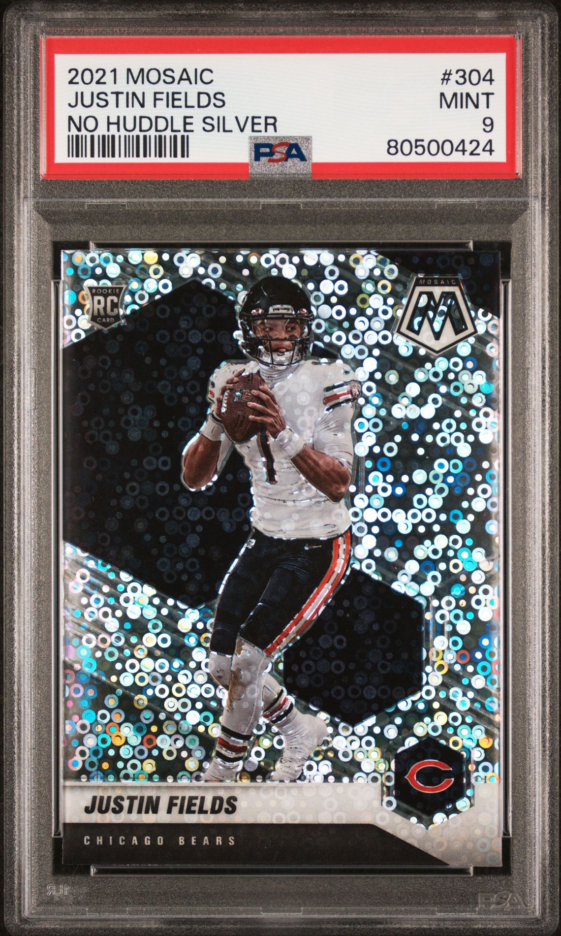 2021 Panini Mosaic Justin Fields #304 (No Huddle Silver) Mint 9 front