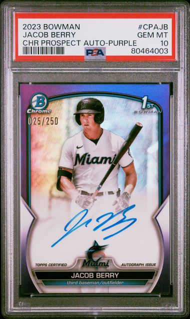 2023 Bowman Bowman Chrome Purple Refractor Jacob Berry front
