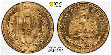1946-Mo 2 Peso MS66