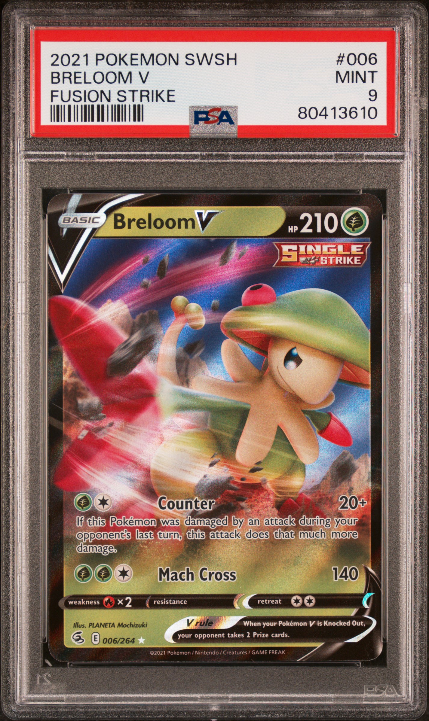 2021 Pokemon Sword & Shield Fusion Strike #006 Breloom V PSA 9