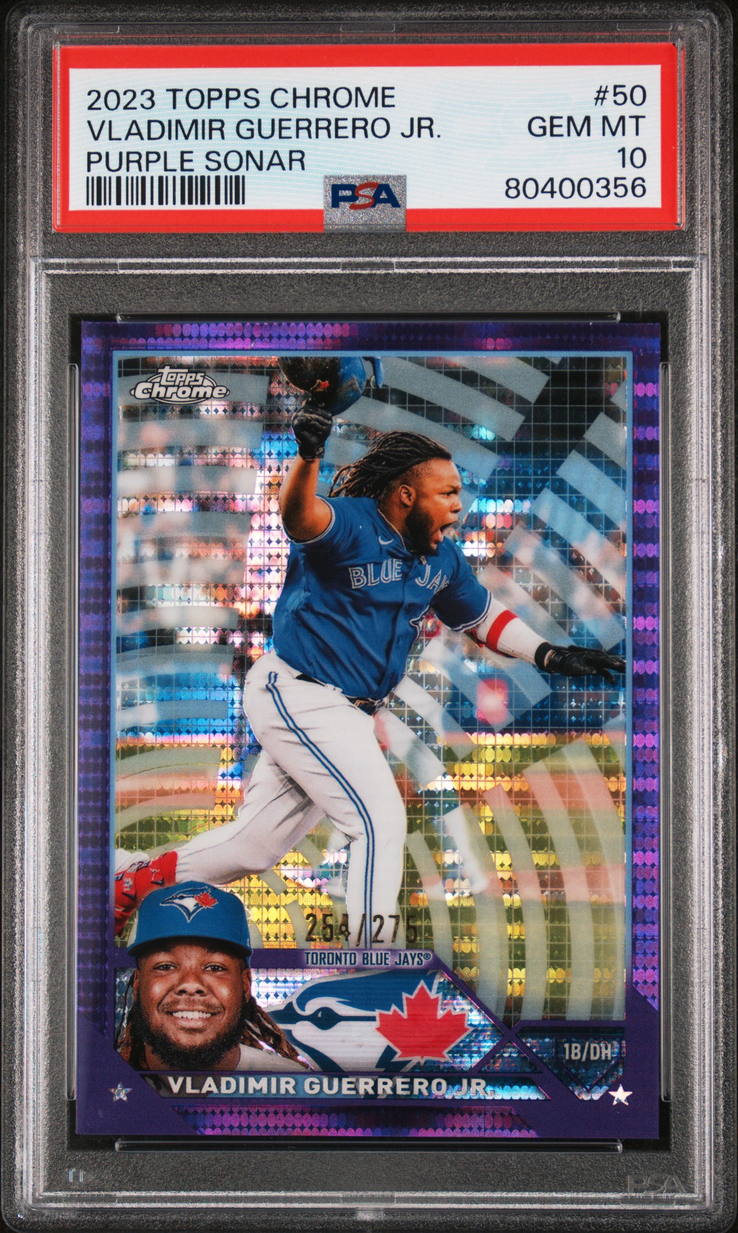 2023 Topps Chrome Purple Sonar #50 Vladimir Guerrero Jr. (#254/275) – PSA GEM MT 10