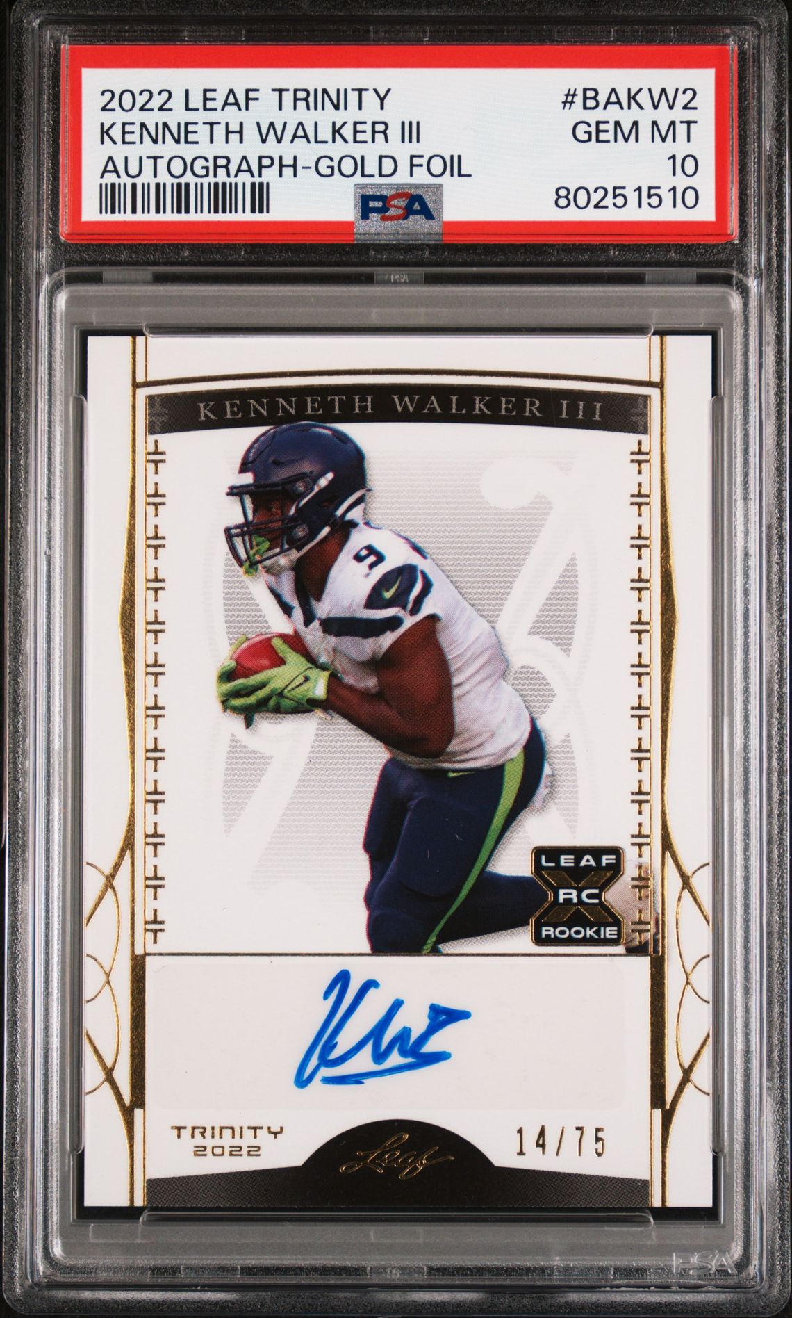 2022 Leaf LEAF TRINITY AUTOGRAPHS GOLD FOIL #BAKW2 Kenneth Walker Iii front