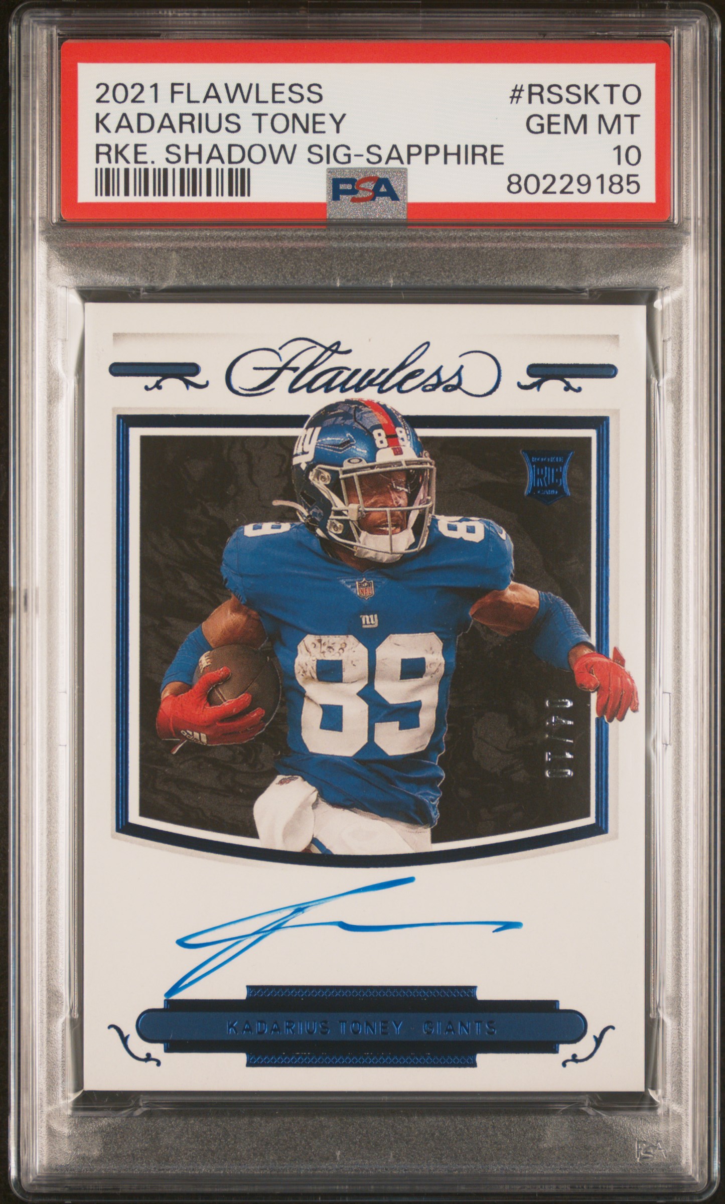 2021 Panini Flawless Rookie Shadow Signatures Sapphire Rsskto Kadarius Toney Rookie Card – PSA GEM MT 10